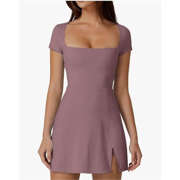 NEW Square Neck Y2K Club Side Slit Stretchy Mini Dress XS - Picture 1 of 6